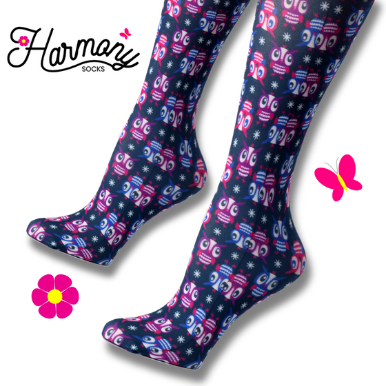 Large Owls Knee High Compression Socks - 10-18mmHg Knit